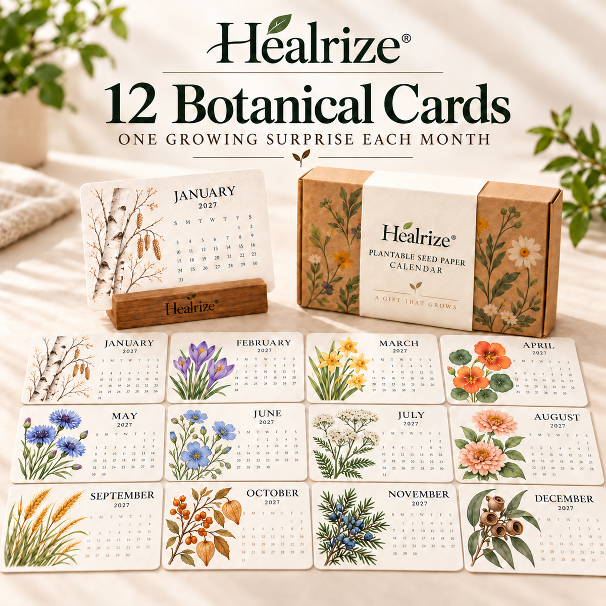 🌱 Official Store | Healrize® Plantable Seed Paper Calendar – 12 Months of Botanical Surprises, A Gift That Grows 🗓️🌷