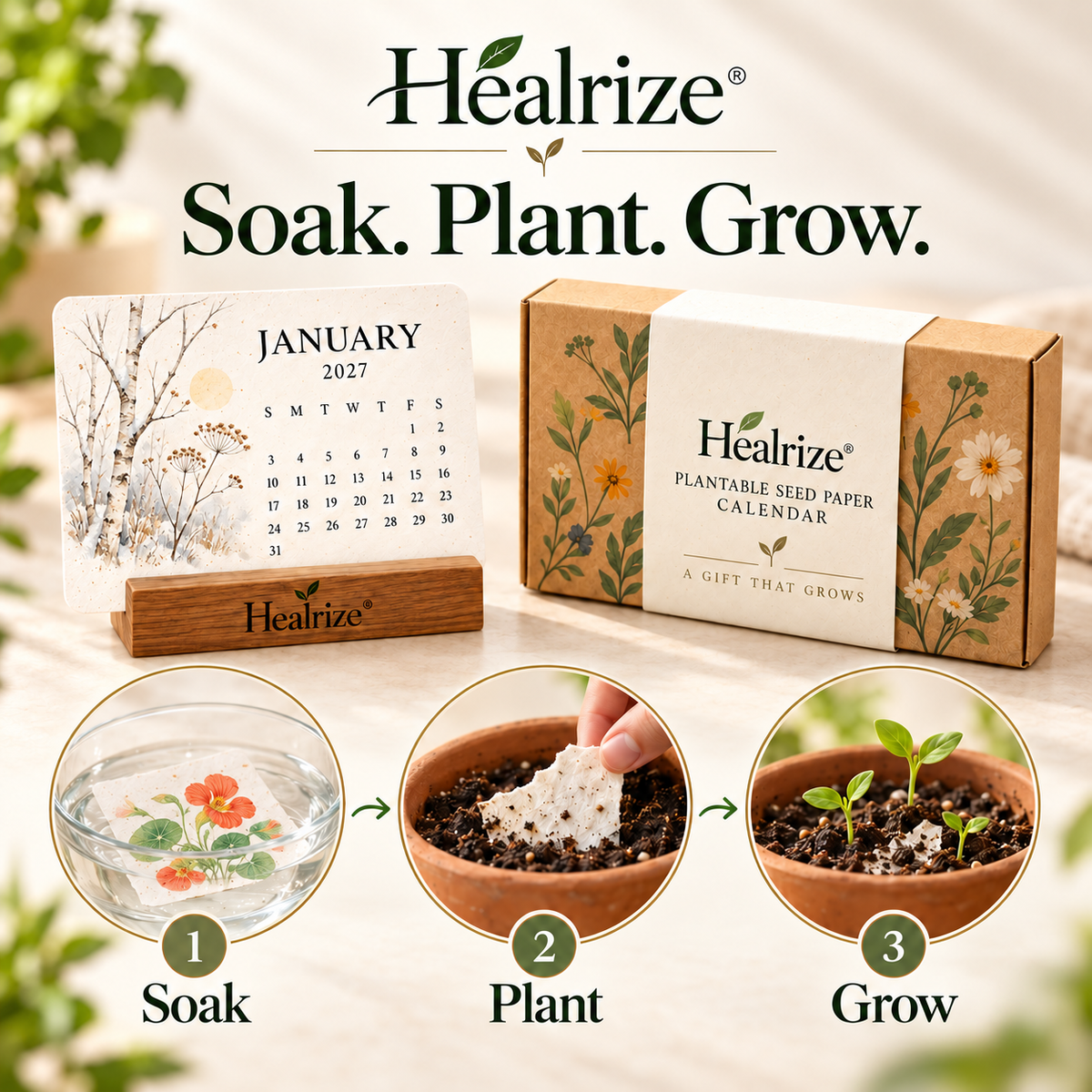 🌱 Official Store | Healrize® Plantable Seed Paper Calendar – 12 Months of Botanical Surprises, A Gift That Grows 🗓️🌷