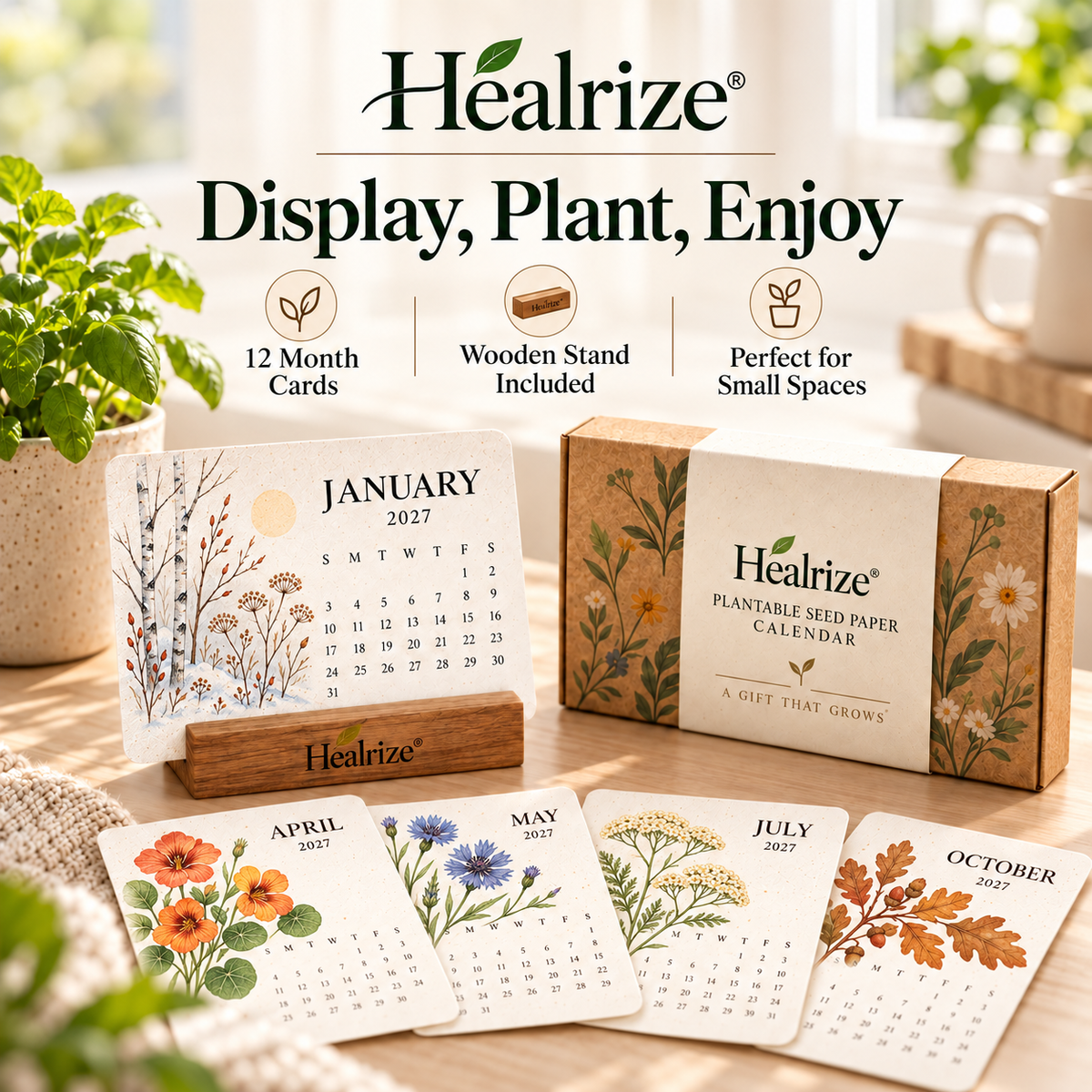 🌱 Official Store | Healrize® Plantable Seed Paper Calendar – 12 Months of Botanical Surprises, A Gift That Grows 🗓️🌷