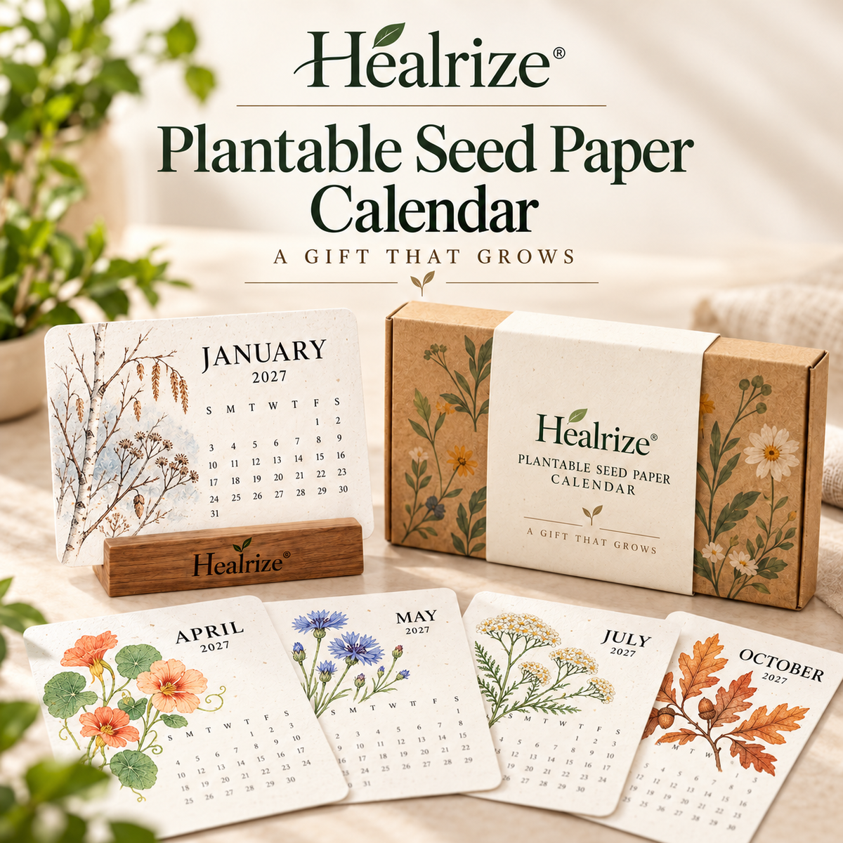 🌱 Official Store | Healrize® Plantable Seed Paper Calendar – 12 Months of Botanical Surprises, A Gift That Grows 🗓️🌷