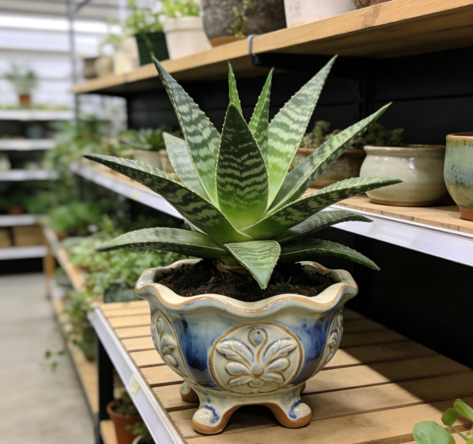 🌿Baroque Revival Footed Ceramic Planter – Hand-Carved Floral Medallions, Reactive Blue-Ivory Glaze, One-of-a-Kind Ornate Vessel for Aloe & Succulent Displays