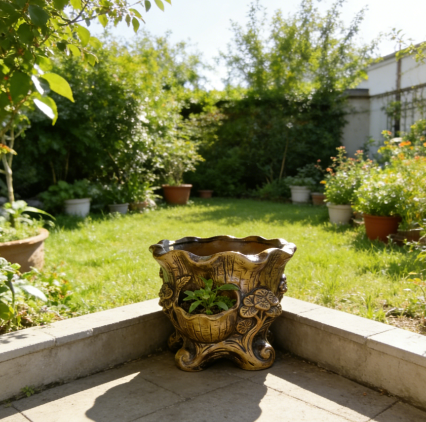 🌳Gilded Baroque Tree Trunk Multi-Chamber Planter – Hand-Sculpted Resin Vessel with 3D Floral Relief, Aged Bronze Patina, One-of-a-Kind Multi-Plant Display for Indoor & Outdoor Gardens