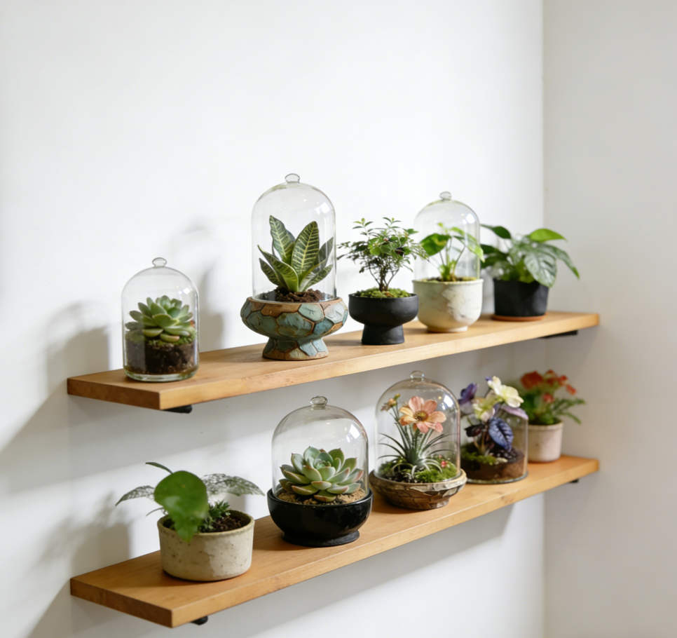 🌿Artisan Geo-Crackle Terracotta Terrarium Base with Hand-Blown Glass Cloche – One-of-a-Kind Succulent & Air Plant Micro-Garden Vessel, Exclusive Weathered Teal & Rust Design