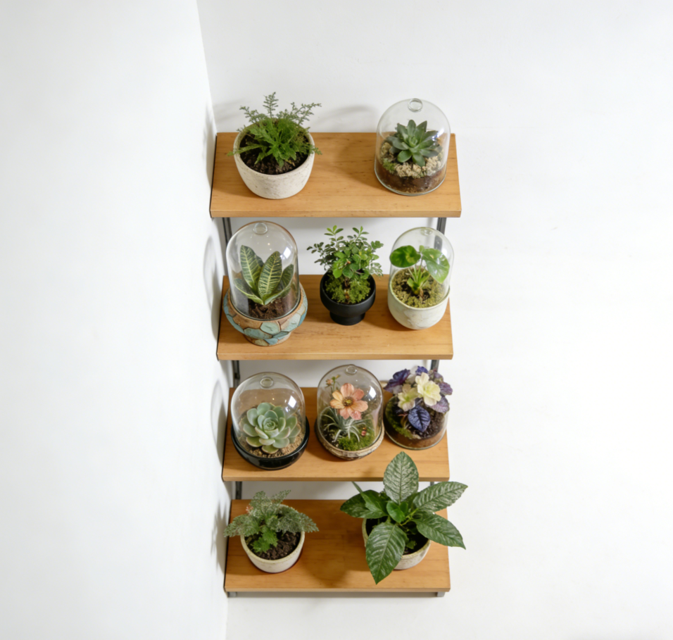 🌿Artisan Geo-Crackle Terracotta Terrarium Base with Hand-Blown Glass Cloche – One-of-a-Kind Succulent & Air Plant Micro-Garden Vessel, Exclusive Weathered Teal & Rust Design